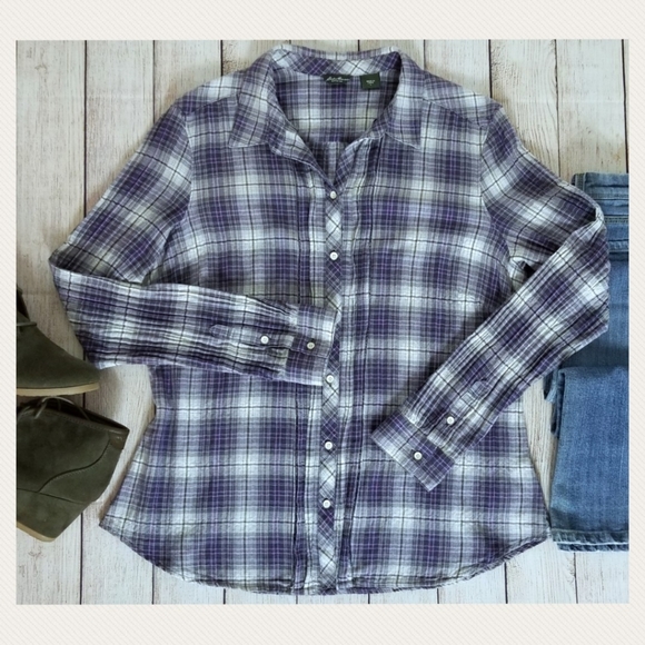 Eddie Bauer Tops - Sz L Eddie Bauer Crinkle Style Flannel Shirt